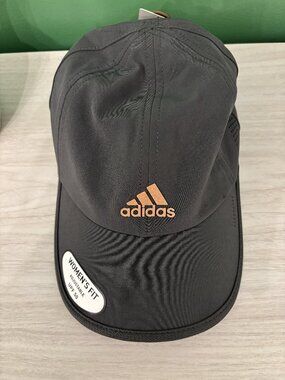 Adidas women's Aeroready hat in grey with coral Adidas logo NEW
